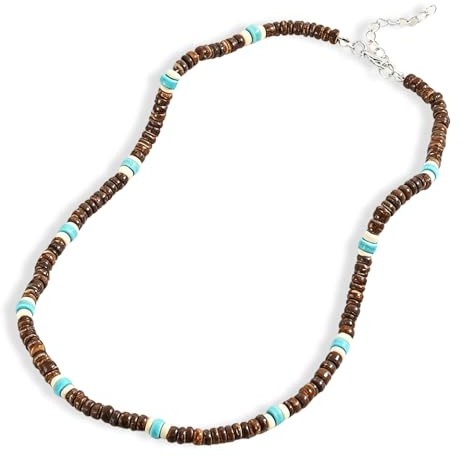 XENQITO 1 Stück Surfer Kette Herren, Halskette Herren, Muschelkette Herren, Surfer Halskette mit Kokosnuss Perlen Handmade Handmade Muschelkette Strand Schmuck Kette Holz (Braun)