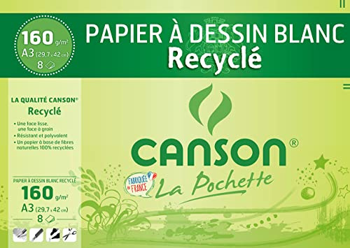 CANSON 200002765 Zeichenpapier Recycling, DIN A3, 160 g/qm weiß