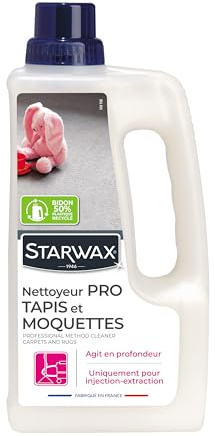 STARWAX Nettoyant méthode pro pour tapis et moquettes 1L | Nettoie et ravive les couleurs, anti-réencrassement, combat les acariens, machine injection-extraction, rendement 30m²/L