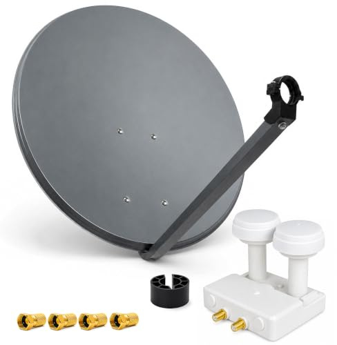 PremiumX Satelliten-Komplettanlage 80cm Satellitenschüssel Twin LNB Monoblock Astra Hotbird 2X F-Stecker, 2 SAT für 2 Teilnehmer