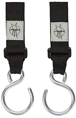 LÄSSIG Kinderwagenbefestigung (2 Stk.) Klettverschluss Haken Kinderwagenhaken Einkaufshaken Metall/Stroller Hooks Metal, schwarz