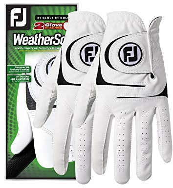 FootJoy Men's WeatherSof 2-Pack Prior Generation Golf Glove White Medium, Worn on Left Hand