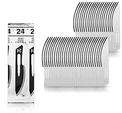 May 50 Stück Skalpellklingen Figur 24 für Skalpellhalter Nr. 4 - Ersatzklingen steril verpackt | Zuverlässiges Werkzeug für Kosmetik und Handwerk. Garantiert dauerhaft glatte Resultate.