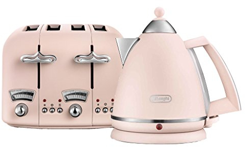 De'Longhi Argento Flora KBX3016 Kettle (3kW) and CTO4 4-Slice Toaster (1800W) (Pink)