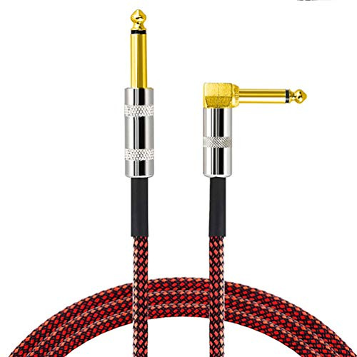 Loonggate Premium Nylon geflochtene Gitarren Kabel, 1/4 Zoll (6,35 mm) vergoldete TS-Stecker Super geräuschlos Bass/Elektro/Tastatur-Instrumentenkabel 3M(Schwarz / Rot)