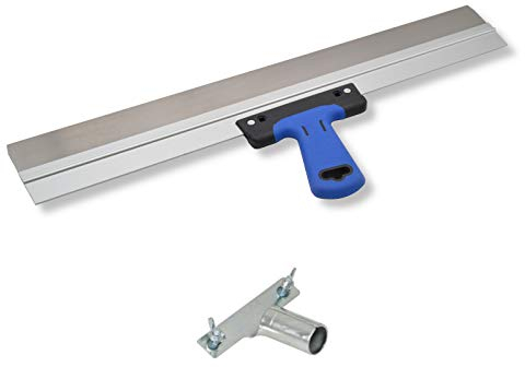 DEWEPRO® Edelstahl Fassadenspachtel inkl. Stielhalterung - Dekorspachtel - Flächenspachtel - Flächenrakel mit Aluhalter und 2-Komponenten Softgriff- Größe: 600x50mm
