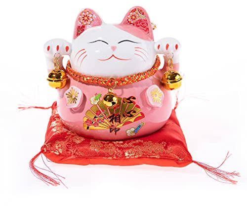 lachineuse – Maneki-Neko-Katze – Japanische Glücksbringer-Figur – Rosa | Japanische Katzen-Spardose – 10 x 10 x 11,5 cm – Porzellan – Japanische & Asiatische Deko – Glück, Reichtum, Wohlstand