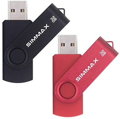SIMMAX USB Flash Drives 2 Pack 32GB Memory Stick Swivel Design Thumb Drive USB Stick (32GB Black Red)