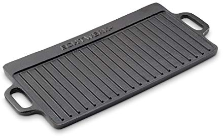 ECHTWERK Grillplatte BIG 50,5 × 23 × 1,5 cm aus Gusseisen mit 2 Griffen und Emaille-Beschichtung, Grillpfanne/ Grillplatte fur Feuerstelle, Grillplatz, Lagerfeuer, Ofen Oder Herd