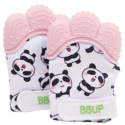 2er-Pack Silikon-Beißringhandschuh in Lebensmittelqualität, Beißhandschuh für Babys, Baby-Beißringspielzeug… (Pink)