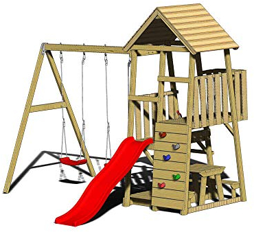 Wendi Toys Spielturm Flamingo Stelzenhaus Kletterturm inkl. Rutsche, Schaukel & Kletterwand