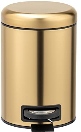 Wenko Leman-Pattumiera a Pedale per Cosmetici, con Impronte digitali, capacità 3 l, Acciaio Inox antiruggine, Oro Opaco, 17 x 25 x 22,5 cm