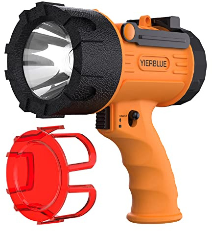YIERBLUE Rechargeable Spotlight,Handheld Rechargeable Flashlight 200,000 Lumens LED, IP67 Waterproof 12 Hours Running for Boating, Camping, Hunting