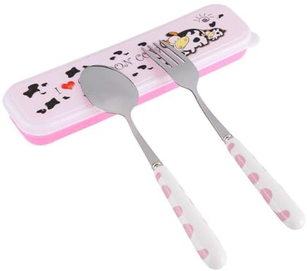 HERCHR Posate per Bambini, Forchette e Cucchiai Bambini, Rosa Posate Bambini in Acciaio Inox, Bambini Set 2 Pezzi di Acciaio Inossidabile Posate Set, Posate Scuola Elementare con Custodia Posate