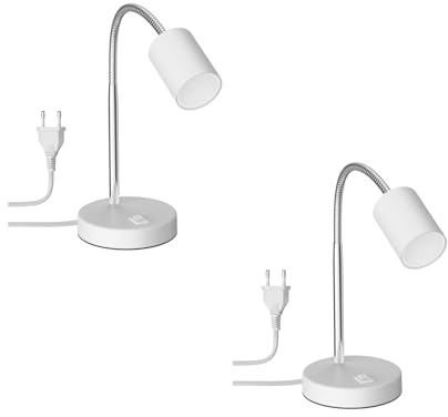 ledscom.de 2x Tischleuchte WAIKA Schwanenhals Schalter weiß matt + LED Lampe warmweiß 3-Stufen Dimmen 500lm