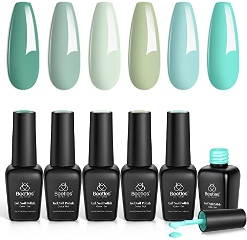 Beetles Gel Polishes- Mermaid’s Tears Nail Polish Set, 6 Colors Green Gel Polish Kit Soak Off Nail Lamp Gel Nail Kit Varnish Manicure DIY Beauty Gifts Christmas Nail Art