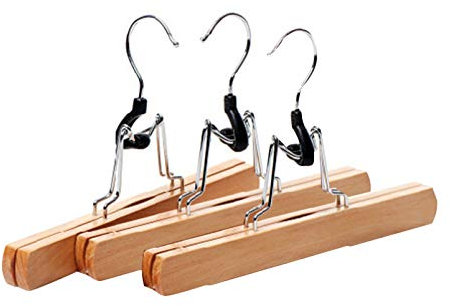 Healeved Lot de 3 Cintres pour Pantalon - Cintres-Pinces en Bois - Avec Rotatifs à 360° - pour Pantalons Suspendus, Chaussettes, Jupes