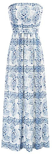GRACE KARIN Women Strapless Dress Casual Loose Ruched Long Maxi Dress with Pockets Floral White