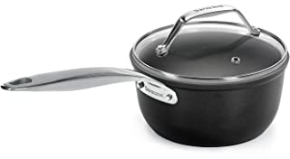 Barazzoni Casseruola manico lungo con coperchio, ø16 cm, Rivestimento 5 strati Titan Pro, Alluminio antiaderente, Made in Italy, Induzione+Gas, Linea Black Titan Pro