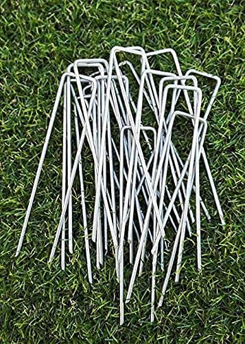 Floralcraft 150Pcs Heavy Duty Galvanised Ground Pegs Turf Pins, Artificial Grass U Nail Pins, Ground Staples Securing Pegs for Weed Control Membrane Matting Netting (10cm x 2.8mm)