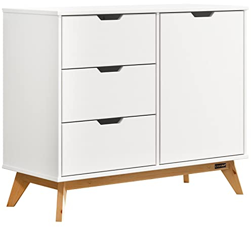 Casaria® Kommode mit 3 Schubladen Tür 96x40x79cm FSC®- Zertifiziert Kiefer Massiv Natur Holz Wohnzimmer Esszimmer Diele Möbel Sideboard Anrichte Schrank