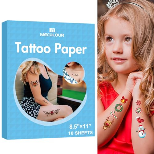 MECOLOUR Printable Temporary Tattoo Paper for LASER Printer,8.5X11 5 Sheets, DIY Image Transfer Decal Paper for Skin
