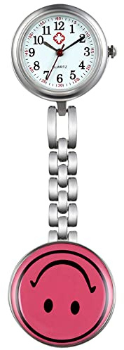 Avaner Krankenschwesteruhr Lächelndes Gesicht Design Pflegeruhr FOB Analog Taschenuhr Quarzwerk Pulsuhr Ansteckuhr Unisex Schwesternuhren mit Pin/Clip für Arzt Doktor Medical