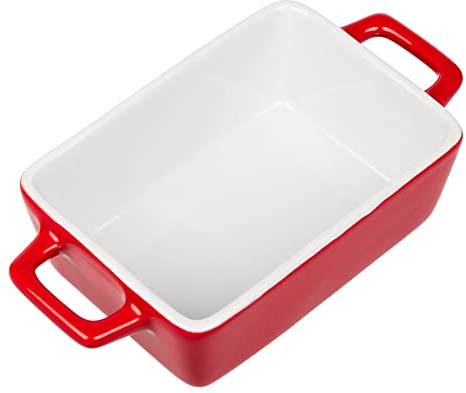 Invero Small Single Stoneware Rectangular Individual Oven to Table Bake Dish with Handles - Ideal for Baking Lasagnes, Pies, Casseroles, Tapas, Pasta and more - Red