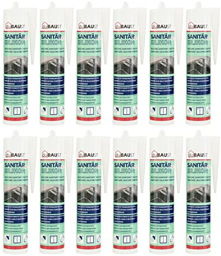 12x dubaust SAS24 Premium Silicone sanitaire élastique résistant à l'humidité durable résistant aux moisissures Salle de bain Cuisine Douche Pièces humides Cartouche de 310ml (transparent)