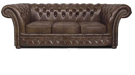 Chesterfield Bank Winfield Basic Luxus Leder | 3-Sitzer | 2 bis 4 Wochen Lieferzeit (Cloudy Dark Braun)