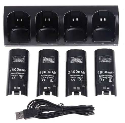 OSTENT Charger Dock Station + 4 Battery Packs for Nintendo Wii Remote Controller Color Black