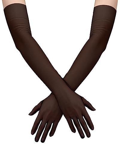 2stk Brauthandschuhe Lang, 60 cm Lange Opernhandschuhe Halbfinger Spitzenhandschuhe Lang aus Glattem Stretch-Mesh-Tüll Brauthandschuhe für Oper Halloween Kostüm Party Tanz (Schwarz)