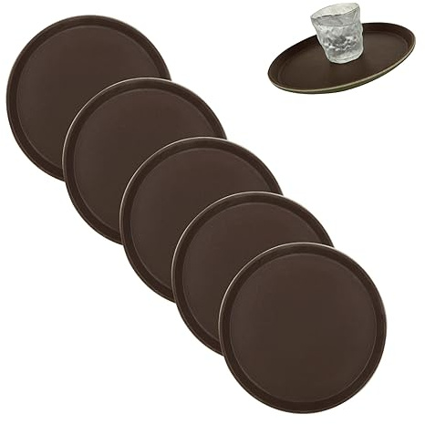 WOPPLXY Lot de 5 plateaux de service ronds antidérapants – 28 cm noir – Plateaux de bar pour nourriture, boissons
