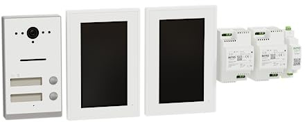 Schneider Electric Ritto Twinbus Kit vidéo IP avec écran HD 7, 2 fils, 2 familles, APP, interphone, montage en saillie, blanc