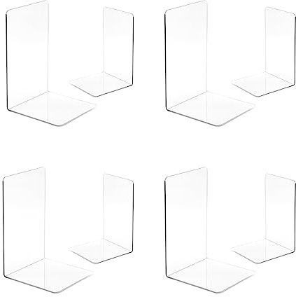 Qualsen Transparente Buchstütze Acryl, Büro Buchständer Bücherstütze Buchstützen, Buchhalter Regal Für Bücher, Schule Schlafzimmer 18x12x12CM(4Paare)