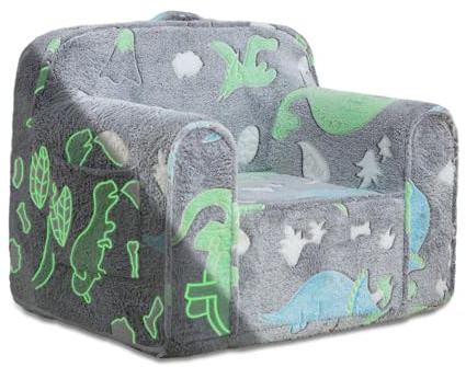 Kisdsa Comfy Toddler Chair,Kids Foam Chair,Kids Armchair Toddler Couch Baby Kids Sofa Reading Chair with Glow in The Dark(Glow Dino)