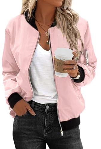 Zeagoo Chaqueta Bomber para Mujer Corto Blouson Casual Piloto Manga Larga Abrigo Ligero Cremallera Sólido Sudadera