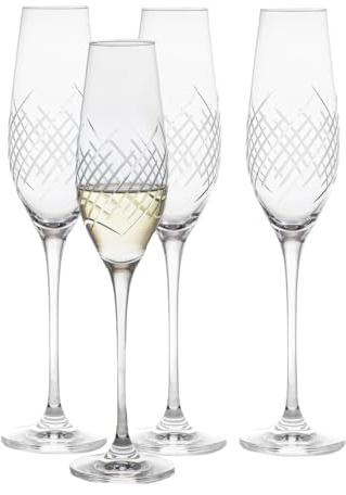 B.BOHEMIAN 4er-Set Sekt-gläser Windy, Prosecco-gläser, 210 ml, Poliertes und mattes handgeschliffenes in Kollektion mit Cristallin (210ml)