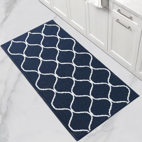 COSY HOMEER Küchenteppich rutschfest, 60 x 120 cm Küchenläufer Waschbar, Schmutzabweisend Läufer Küche Maschinenwaschbar für Küche, Waschküche, Eingang, Flur, Blau