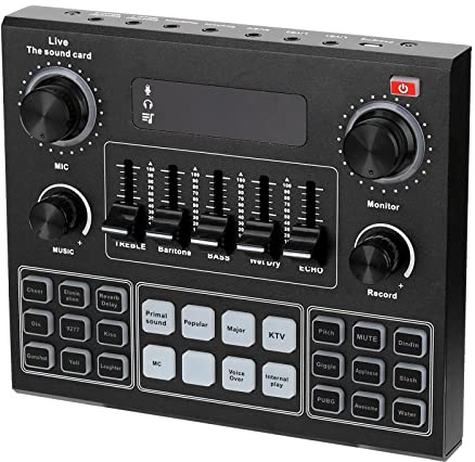 TsoLay Scheda Audio Mini Voice Changer, Scheda Audio Live con Riduzione del Rumore Esterno, Luce Ambientale a 7 Colori, Regolazione Elettronica del Suono in 12 Fasi, per Home KTV