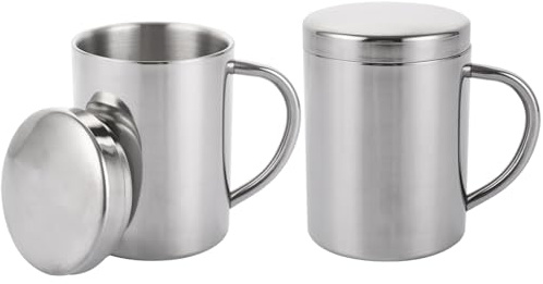 CYEER 2 PCS Stainless Steel Mug with Handle, 13.5oz/400ml Camping Mug Stainless Steel Cup with Lid, Double Wall Vacuum Metal Coffee Cup Insulated Cups with Lid for Home Office Camping Picnic