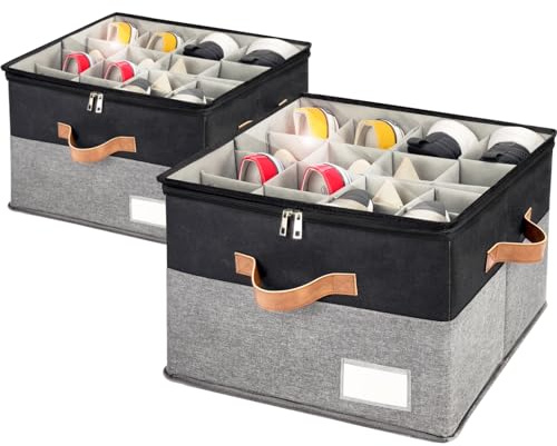2 Pack Shoe Organizer for Closet Foldable Storage Box with Clear Cover