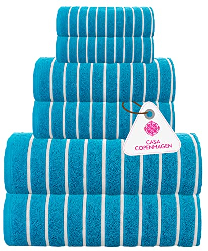 Casa Copenhagen Ecstatic 6-teiliges Handtuch-Set – Blaugrün, 600 g/m², 2 Badetücher, 2 Handtücher, 2 Waschlappen aus weicher ägyptischer Baumwolle für Badezimmer, Küche und Dusche