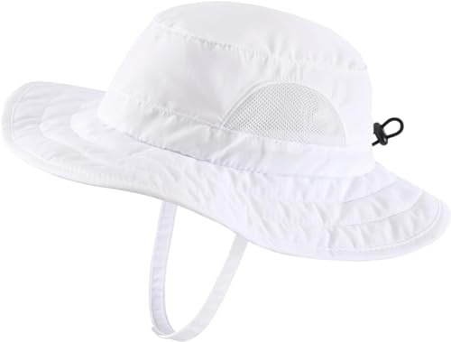Magracy barn-äventyr-nät-solhatt brett brätte UPF 50+ strandhatt justerbar, Vit, one size