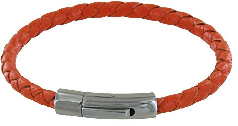 LES POULETTES BIJOUX - Bracelet Homme Cuir Simple Tréssé Rond 19cm - Orange