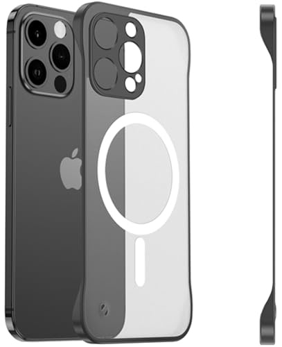 FAOMSEBS Magnetica Senza Bordo Cover per iPhone 15 Pro per MagSafe [Magnetico Potente] (Sensazione di Metallo Nudo) Custodia Slim Opaca Traslucido Antishock per iPhone 15 Pro Cover Magnetica, Nero