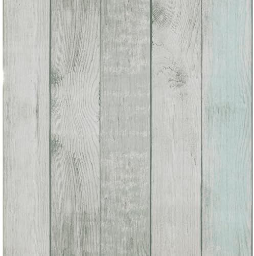 FENTIS Holzlatten Selbstklebende Tapete Hellgrau und Blau Tafel Abziehen und Aufkleben Kontaktpapier Klebrige Rückseite Plastik Vinyl-Folie Rolle für Küche Schlafzimmer 44.5x500cm