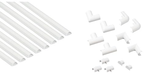 D-Line Mini Cable Trunking 8-Pack, Half Round Cable Cover, Paintable, Self-Adhesive Wire Cover & Micro+ Clip-Over Cable Trunking Accessory Multipack, 13-Piece Pack - 2x Internal Bend
