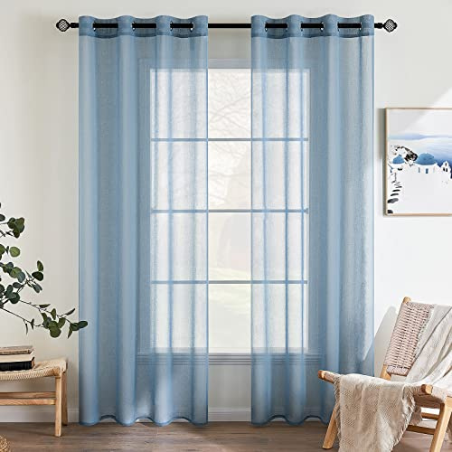 EMEMA Gardinen mit Ösen 2er 235cm Lang StaubigesBlau Vorhang Voile Vorhänge | Vorhang mit Ösen Transparente Polyester Ösenschal Transparent Wohnzimmer Luftig Dekoschal für Schlafzimmer B140 X H235cm
