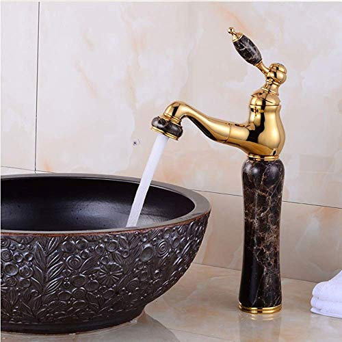 ABNNHK European Marble Copper Bathroom Faucet Retro Copper Water Tap Hot Cold Shampoo for Upper Basin Jade Faucet,Kitchen Sink Taps Needed (C H17.5cm)